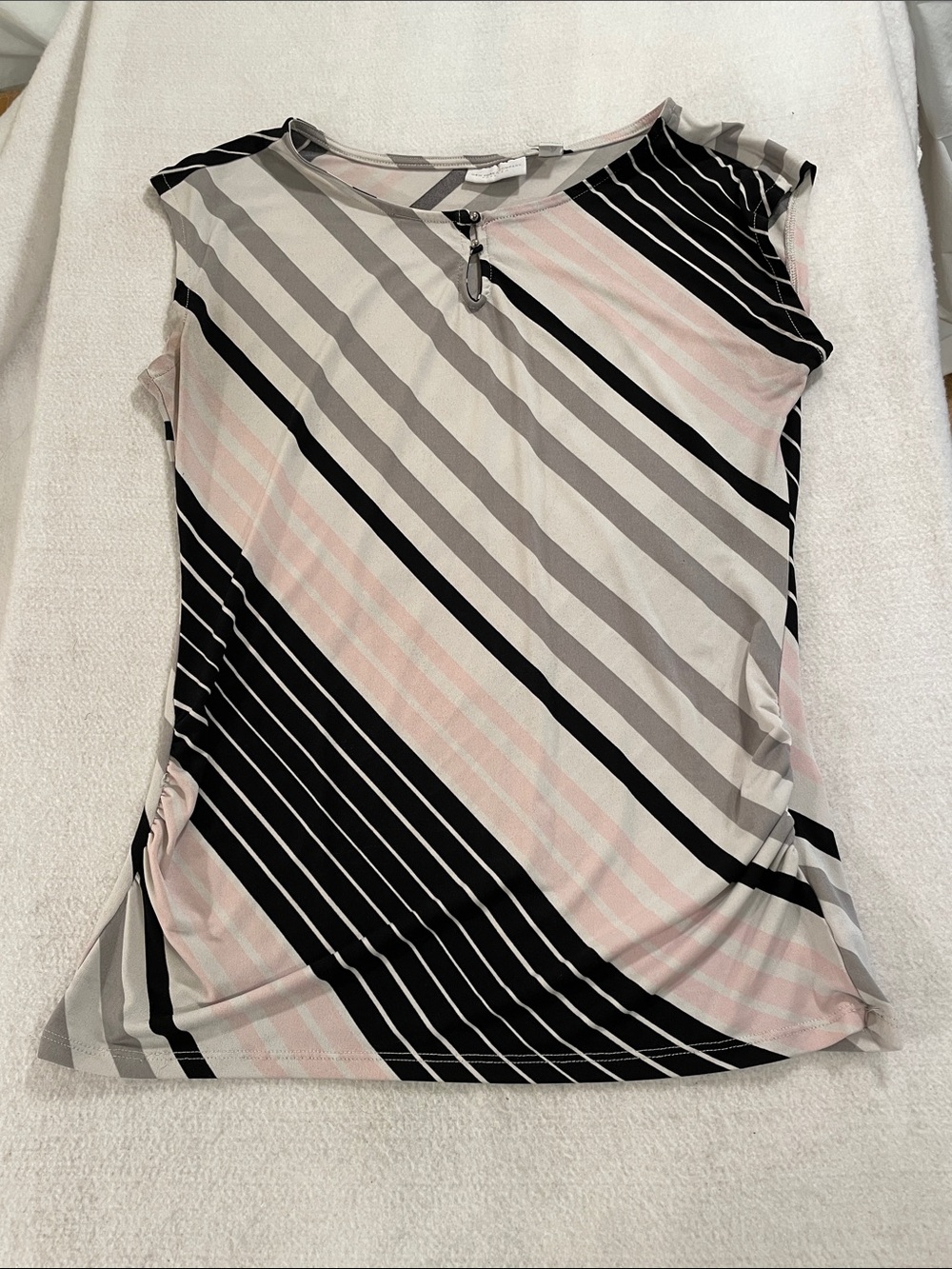 New York & Company Diagonal Stripe Tank Top - Pink, Black & Gray